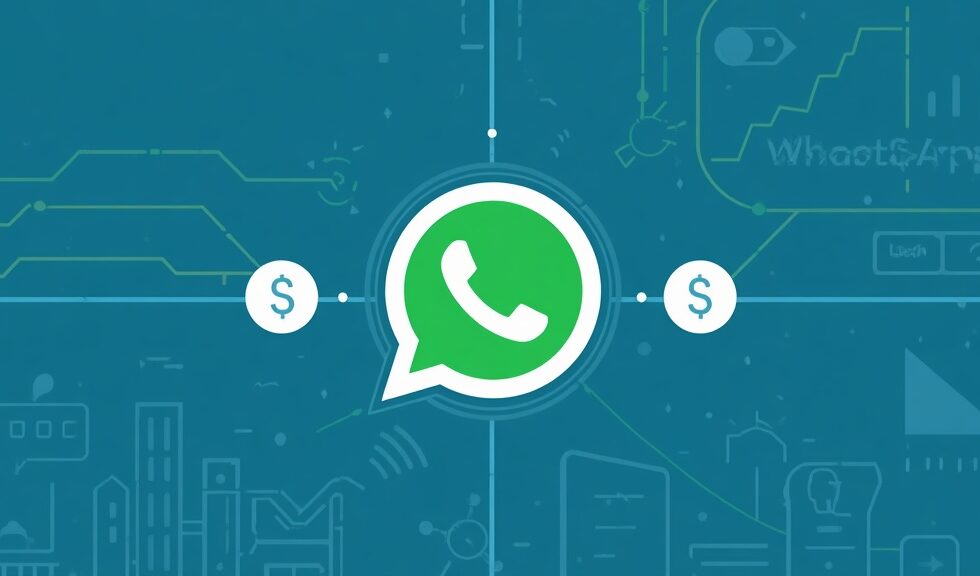 Pessoa brasileira trabalhando em ambiente digital profissional usando o celular e produtos organizados para ilustrar Low Code WhatsApp.