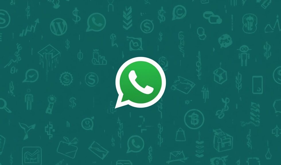 Pessoa brasileira trabalhando em ambiente digital profissional usando o celular e produtos organizados para ilustrar WhatsApp Business AI.